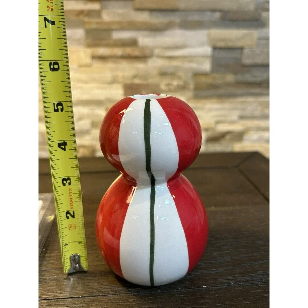 Ashland Ceramic Striped Christmas Taper Candle Holders Red White Green Bundle